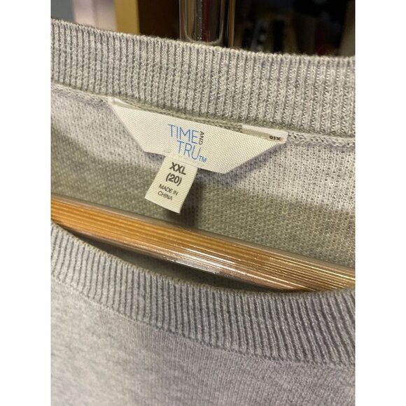 Time and Tru Gray Long Sleeve Knit White Stars Crewneck Sweater Sz XXL - Picture 4 of 8